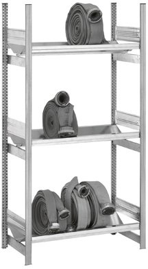 Schlauchregal, feststehend, Anbaufeld, verzinkt, 3 Ebenen, Fach/Feldlast 100/500 kg, BxTxH 1010x535x