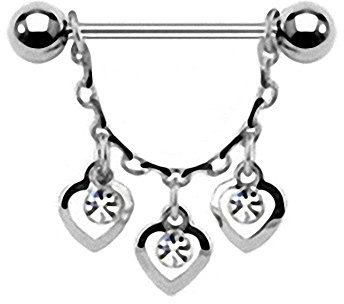 Piercingfaktor Piercing Brust Nippel Intimpiercing mit Herz Ketten Anhänger - Clear