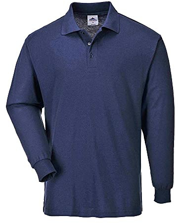 Portwest B212 Genoa Langarm Polo-Shirt Baumwolle Maschinenwaschbar Business | Marine, 3XL, UPF 40+, Polyester, Klassische Passform, Rippkragen und Bündchen, Brusttasche, Gerippte Manschette, Dehnbar