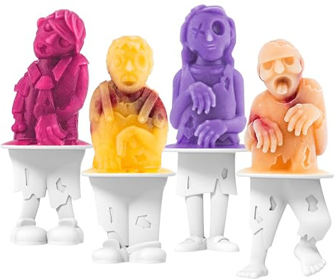 Tovolo Zombie Ice Pop Mold Set of 4 Silicone Halloween Popsicle Molds with Skeleton Sticks, Dishwasher Safe Spooky Zombie Popsicle Molds for Halloween Treats, BPA Free Food Safe Reusable Silicone Mold
