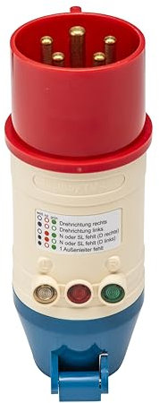 Testboy TV 432 CEE-Adapter mit Drehfeldrichtungsanzeige (bruchfestes PE-Gehäuse, kombinierbar mit Testavit Schuki 1A, 2K und 3A, Drehfeldrichtungsanzeige), Rot/Weiß/Blau