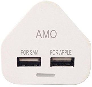 AMO® White Dual 2AMP/2000mAh Rapid Double Speed Universal USB Charger With Smart IC UK Plug For iPhone / iPad / iPod / Samsung Galaxy Tab / HTC / Windows Phone / Tablet & USB Socket Devices