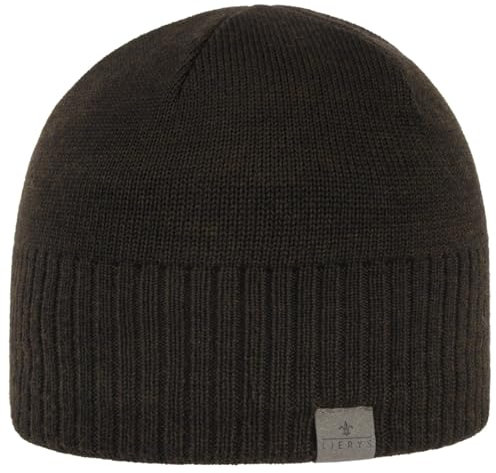 LIERYS Fine Rip Merino Beaniemütze Herren - Mütze Made in Germany - Beanie aus Merinowolle - Wintermütze mit Fleecefutter - Strickmütze Herbst/Winter - Wollmütze Dunkelbraun One Size
