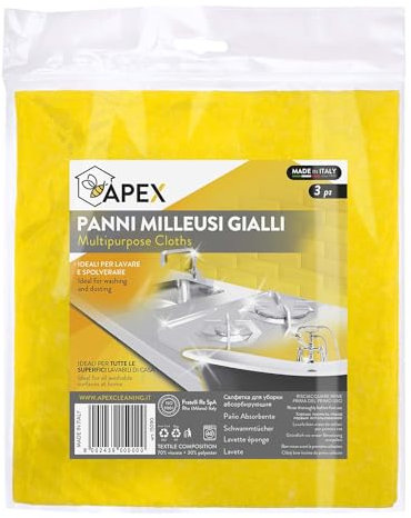 Apex Panni Milleusi Gialli – Set 3 Panni Multiuso Super Assorbenti – Lavabili e Riutilizzabili – Per Pulizia di Tutte le Superfici – 40x38 cm