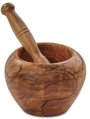 Bérard Mörser mit Stößel, ca. 12-13 cm rund, Olivenholz