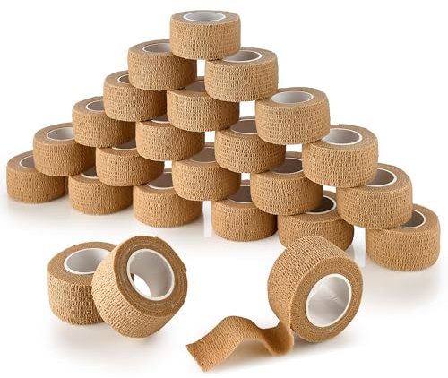 MEDca Self Adherent Cohesive Wrap Bandages 1 Inch X 5 Yards 24 Count with Strong Elastic First Aid Tape for Sprain Swelling and Soreness on Wrist and Ankle (Skin Color)