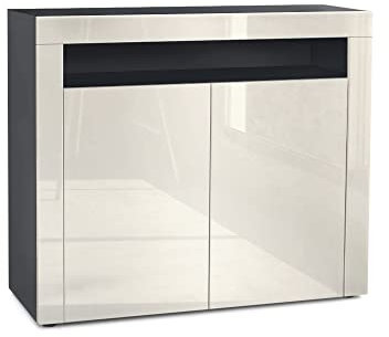 Vladon Kommode Valencia, Made in Germany, Sideboard mit 2 Türen und 1 offenem Fach, Schwarz matt/Creme Hochglanz/Creme Hochglanz (108 x 92 x 40 cm)