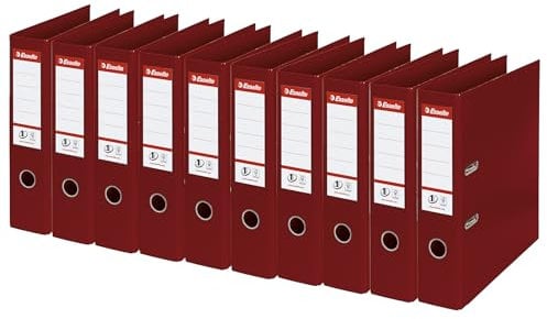 Esselte Ordner breit, DIN A4, 10er Pack, 7,5 cm Rückenbreite, Kunststoff-Ordner, Bordeaux Rot, Vivida, 811510