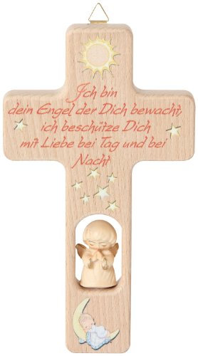 Kreuz mit Engel 'Ich bin ...' alabaster