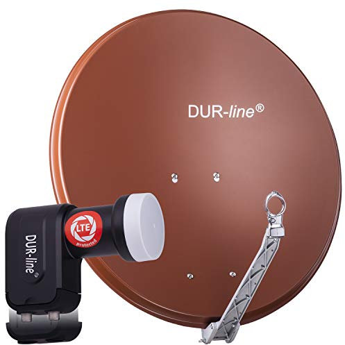 DUR-line 2 Teilnehmer Set - Qualitäts-Alu-Satelliten-Komplettanlage - Select 75cm/80cm Spiegel/Schüssel Rot + Twin LNB - für 2 Receiver/TV [Neuste Technik, DVB-S2, 4K, 3D]