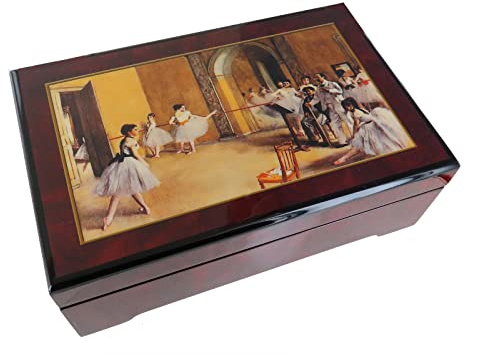 Schmuckschatulle / Schmuckkästchen mit Spieluhr aus Holz mit Reproduktion eines Gemäldes von Edgar Degas, tanzender Ballerina und 18-Ton-Federspielwerk - Schwanensee (P. I. Tschaikowski)
