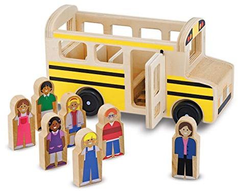 Melissa & Doug Wooden School Bus (Classic Toy Play Set, 7 Play Figures)