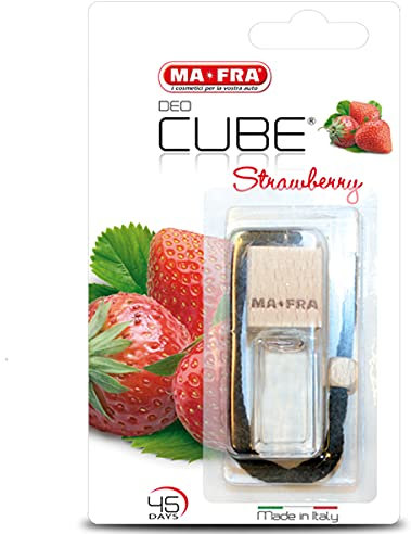 Ma-Fra, Deo Cube Strawberry, Profumatore Fragranza di Fragole, Rinfresca Abitacolo Auto e Piccoli Ambienti, Design Elegante a Forma di Cubo e Tappo in Legno, Profumazione a Lunga Durata Formato da 5ml