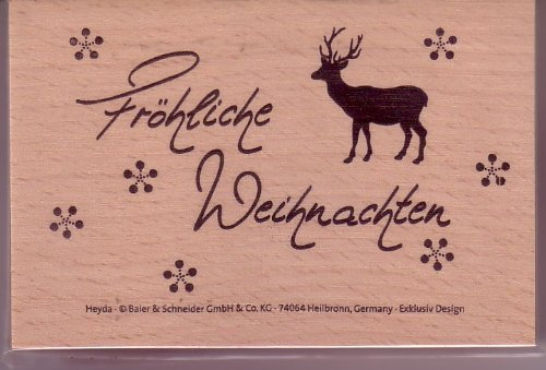 Baier & Schneider Motivstempel, Holzstempel Fröhliche Weihnachten, 8,8 x 5,7 cm, rot, grün