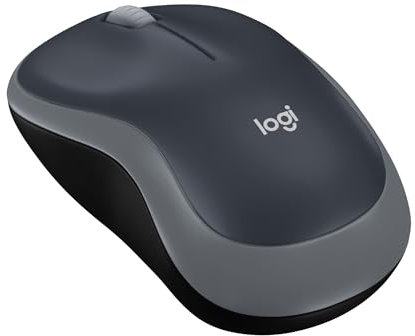 Logitech M185 Kabellose Maus, 2,4 GHz mit USB-Nano-Empfänger, 12 Monate Batterielaufzeit, 1000 DPI Optical Tracking, Für Links- und Rechtshänder, Kompatibel mit PC, Mac, Laptop - Grau