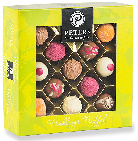 Peters Mit Genuss verführt | Frühlingstrüffel | mit und ohne Alkohol | Geschenk | Pralinen | Edle Trüffel | Geschenk | Pralinés | Geschenkidee | Made in Germany | 300g