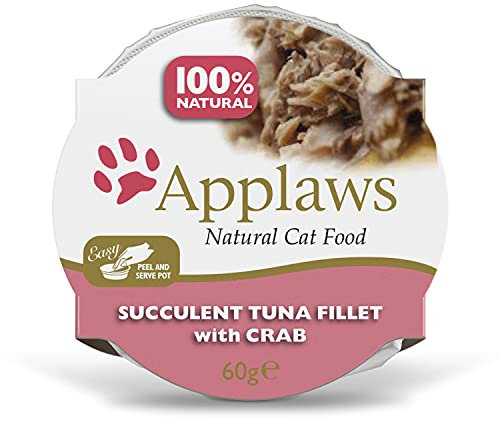 Applaws Premium Natural Katzenfutter Nass, Thunfischfilet mit Krabben, 60g Topf (10 x 60 g Packung)