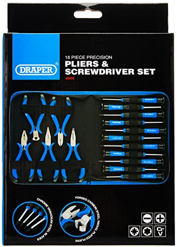Draper 48958 PSP16 - Set di pinze e cacciaviti di precisione, 16 pezzi, colore: Blu