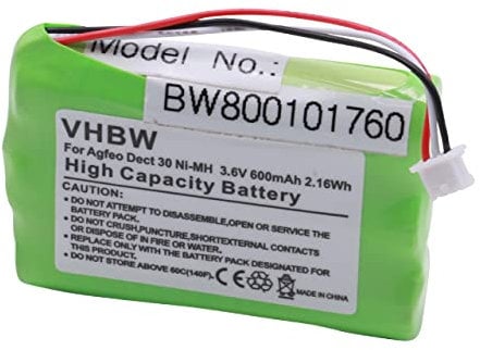 vhbw 1x Akku kompatibel mit Elmeg DECT 300, DECT 400, DECT 800 schnurlos Festnetz Telefon (600 mAh, 3,6 V, NiMH)