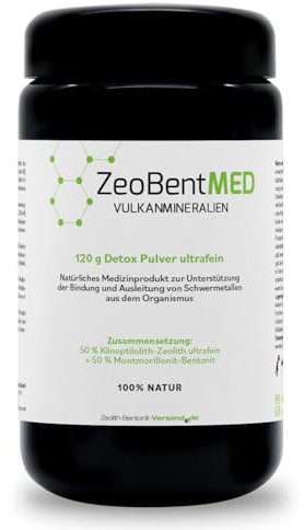 ZeoBent MED Detox-Pulver ultrafein 120g, Zeolith-Bentonit, Miron Violettglas, Medizinprodukt, Apothekenqualität, Darmreinigung, Entgiftung von Schwermetallen, Entgiftungskur, Vulkanmineralien