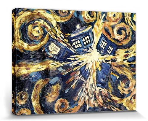 1art1 Doctor Who Poster Explodierende Tardis Bilder Leinwand-Bild Auf Keilrahmen | XXL-Wandbild Poster Kunstdruck Als Leinwandbild 80x60 cm
