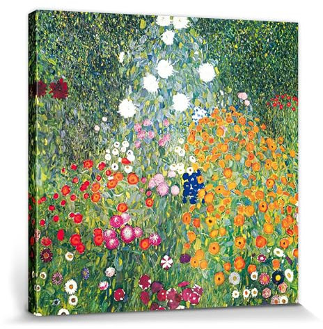 1art1 Gustav Klimt Poster Blumengarten, 1906-08 Bilder Leinwand-Bild Auf Keilrahmen | XXL-Wandbild Poster Kunstdruck Als Leinwandbild 70x70 cm