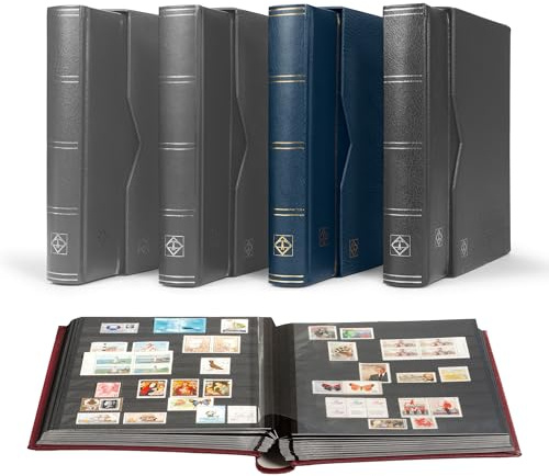 Lighthouse 64 Page Leather Stamp Stockbook with Matching Slipcase, Blue