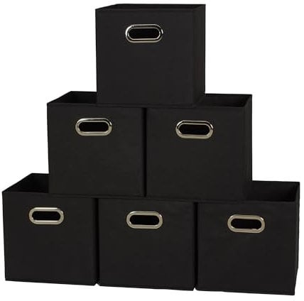 Household Essentials 80-1 Foldable Fabric Storage Bins | Set of 6 Cubby Cubes with Handles | Black, Polypropylene (PP) Iron, 11” L x 11” W x 11” H