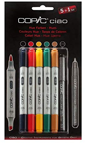 Copic Ciao 5+1 Marker Set - Hues (Pack of 5 + Multiliner Pen)