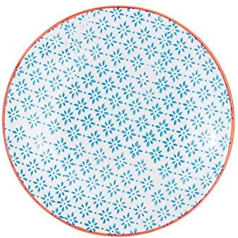 Nicola Spring Hand-Printed Side Plate - 18cm - Blue - Pack of 1 - Porcelain Decorative Patterned Dining Dish Plates for Snacks, Starters, Dinner, Dessert