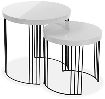 Versa Kansas Beistelltisch für das Wohnzimmer, Schlafzimmer oder die Küche. Moderner, niedriger Tisch, 2er-Set, Maßnahmen (H x L x B) 55 x 55 x 55 cm, Holz und Metall, Farbe: Weiß