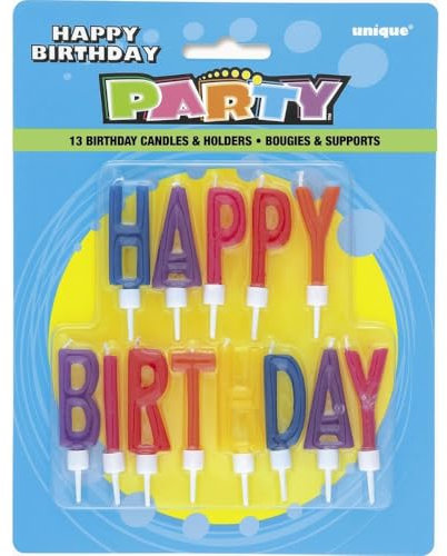 Unique Party 71190 - Letter Happy Birthday Candles in Holders, Set of 13