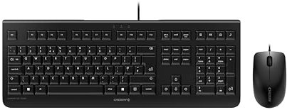 CHERRY DC 2000, Kabelgebundenes Tastatur-Maus-Set, UK-Layout (QWERTY), Plug & Play über je 1 USB-Anschluss, Flaches Design, Symmetrische Maus, Schwarz