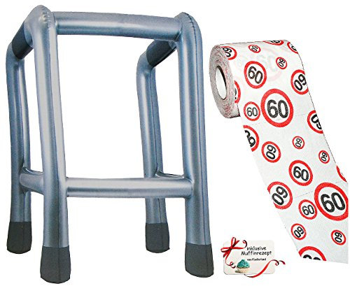 alles-meine.de GmbH 2 TLG. Set: __ Gehhilfe - (Aufblasbar) + Toilettenpapier Rolle - 60. Geburtstag/sechzig und Sexy - Happy Birthday - lustiger Partyartikel - für alte..