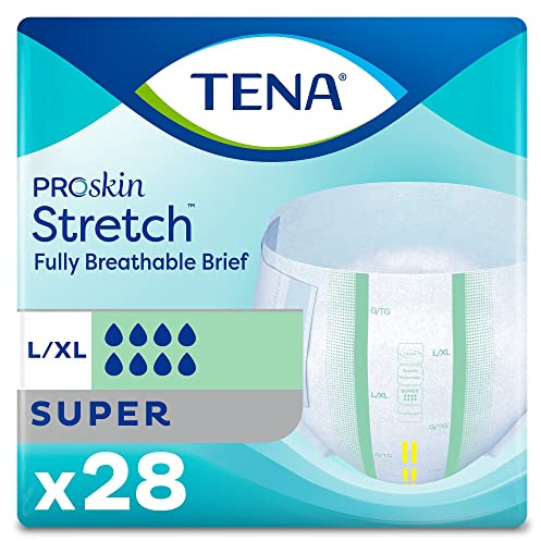 TENA Stretch Super Briefs, Incontinence, Disposable, Heavy Absorbency, Large/XL, 28 Count, 2 Packs, 56 Total