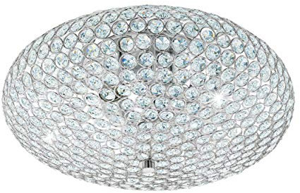 EGLO Deckenlampe Clemente, 3 flammige Deckenleuchte, Elegant, Wohnzimmerlampe aus Stahl und Kristall in Chrom, Klar, Küchenlampe, Flurlampe Decke mit E27 Fassung