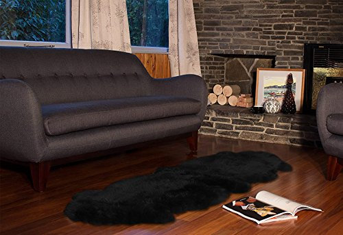 Reissner Lammfelle | Echtes Merino Schaffell | Naturform 2-Fach | hoch-/langflorig | Lammfell Teppich Kaminvorleger Bettvorleger Läufer | 180x60cm schwarz