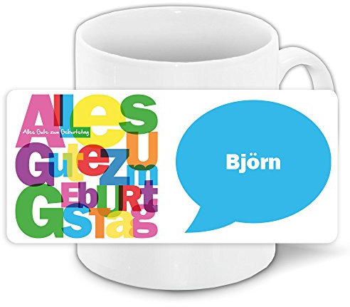 Geburtstags-Tasse mit Name Björn und buntem Motiv „Alles Gute zum Geburtstag“