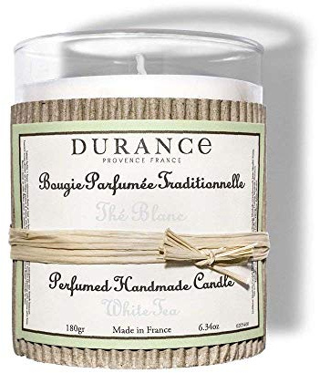Durance White Tea Parfümierte handgefertigte Kerze 180 g – Luxus-Duftkerze mit Glas – 40 Stunden lange Brenndauer – Aromatherapie-Kerze für Zuhause