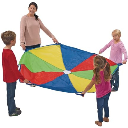 Excellerations Brawny Tough 6-Foot Rainbow Play Parachute for Kids with 8 Handles, Kids Toy, Gym Parachute