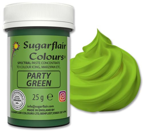 Sugarflair Spectral Party Green Lebensmittelfarbe Paste, hochkonzentrierte Lebensmittelfarbe für Buttercreme, Zuckerpaste, Royal Icing, Kuchenmischungen und mehr! Lebensmittelfarbstoff - 25g
