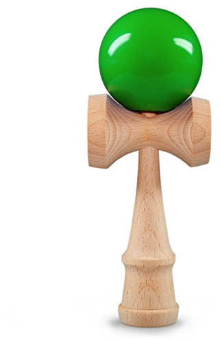 Ganzoo © Kendama aus Buchen-Holz, Original Japanisches Traditionelles Holz-Sportgerät mit Kugel, Schnur und Fangteller für Geschicklichkeit/Balancing, Geschenk-Idee (grün + Holz)