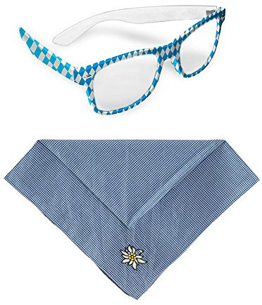 Karneval-Fasching-Shop Set - Andreas, Brille mit Halstuch blau kariert