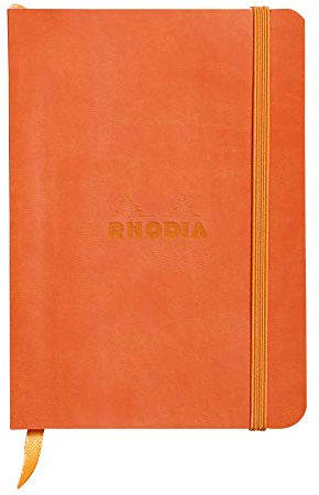 RHODIA 117314C - Tangerine Soft Notebook - A6 - Lined - 144 pages - Ivory Clairefontaine Paper 90 g/m - Bookmark, Elastic Closure - Faux Leather Cover - Rhodiarama Collection