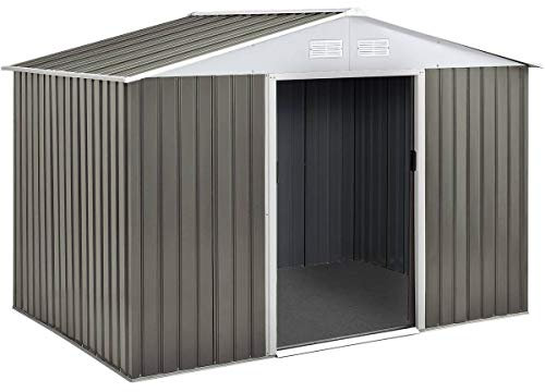 Habitat et Jardin - Abri de Jardin Métal Dallas 5.29 m² Taupe et Blanc - Cabane de Jardin avec Porte Coulissante - Acier Galvanisé et Anti-Corrosion
