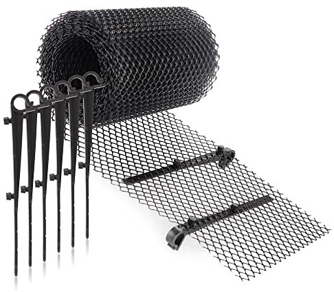COM-FOUR® Rollo de 6 Metros de protección para canalones para casa, cochera, establo con 8 Abrazaderas - cortable - Juego de protección para canalones (Set 1 - Rollo 6m / 8 Clips)