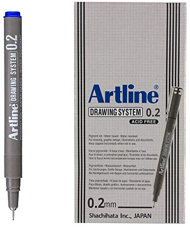 Artline 0.2mm Drawing System - Blue (Pack of 12)