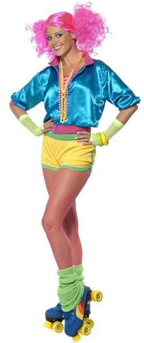 Smiffys Skater Girl Costume, Neon with Top, Shorts and Boob Tube, 1980's Fancy Dress, 1980s Dress Up Costumes