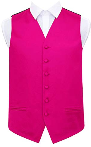 DQT Mens Plain Glossy Satin Classic Waistcoat - Wedding, Business & Formal Suit Vest - Hot Pink 50 (5XL)