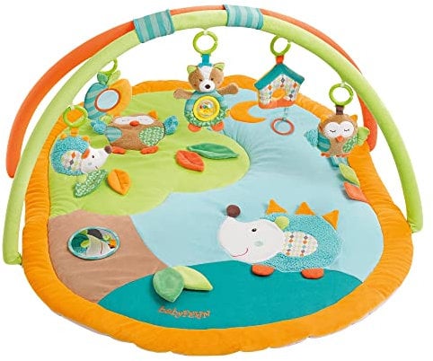 Fehn 3-D-Activity-Decke Spielbogen Sleeping Forest – Krabbeldecke mit 5 abnehmbaren Spielzeugen zum Greifen – Spieldecke für Babys und Kinder ab 0+ Monaten – Krabbelmatte als Geschenk zur Geburt
